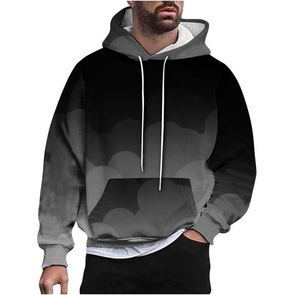 Timoontee Men's Gradient Color Hoodies Pullover Long Sleeve Tops Fall Casual Hiking Jogger Sports Hooded Sweatshirts Kangaroo Pocket Sweatshirts Black XXXXL