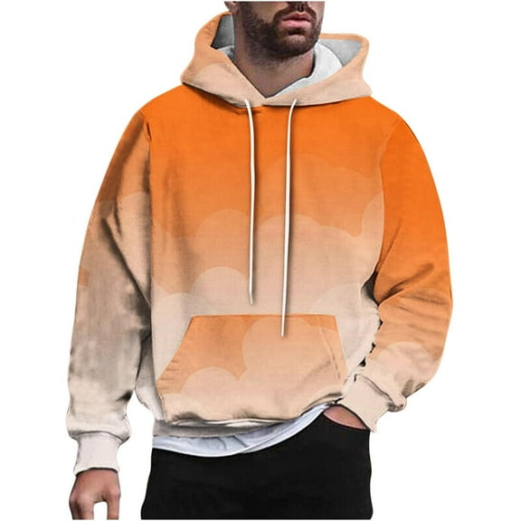 Timoontee Men's Gradient Color Hoodies Pullover Long Sleeve Tops Fall Casual Hiking Jogger Sports Hooded Sweatshirts Kangaroo Pocket Sweatshirts Orange M