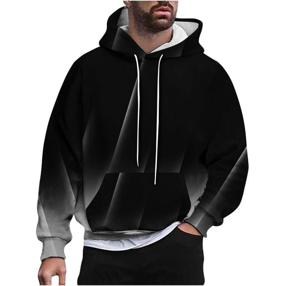 Timoontee Men's Gradient Color Sweatshirts Relaxed Fit Long Sleeve Hooded Sweatshirts Fall Winter Warm Hoodies Casual Pocket Pullover Tops Black XXXL