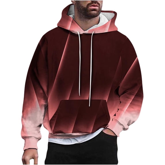 Timoontee Men's Gradient Color Sweatshirts Relaxed Fit Long Sleeve Hooded Sweatshirts Fall Winter Warm Hoodies Casual Pocket Pullover Tops Wine XL