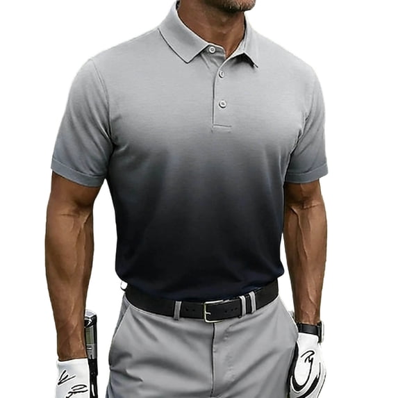Timoontee Men's Gradient Printed Button Casual Short Sleeved Lapel Shirt Gray XL