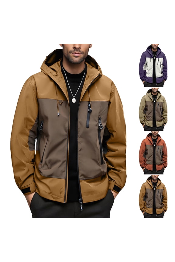 Men's Half Zip Jacket Solid Pullover Jacket Outdoor Hiking Workout Waterproof Jacket Fall Long Sleeve Hooded Jacket Daily Casual Jacket Black XXL