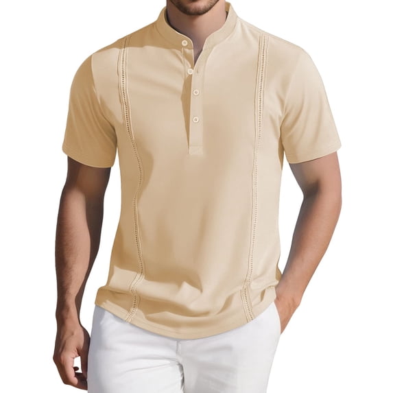 Timoontee Men's Half-card T-shirt Summer Striped Short-sleeved Casual Business Top Printed Breathable T-shirt Yellow XL