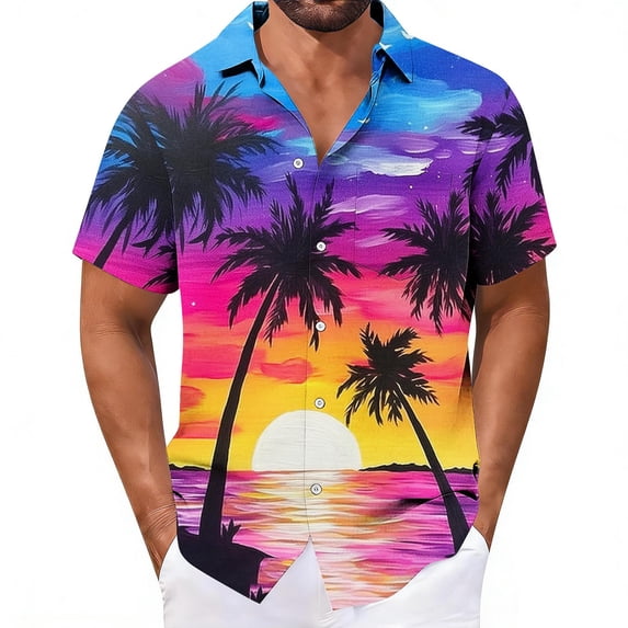 Timoontee Men's Hawaiian Print Button-front Turtleneck Shirt With Pockets Multicolor XXXXXL