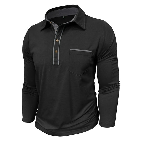 Timoontee Men's Henley Shirts Fall Long Sleeve Quarter Button Pullover Tops Loose Lightweight Casual Solid Classic T-Shirt with Pocket Black M