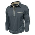 thumbnail image 1 of Timoontee Men's Henley Shirts Fall Long Sleeve Quarter Button Pullover Tops Loose Lightweight Casual Solid Classic T-Shirt with Pocket Dark Gray L, 1 of 6