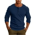 thumbnail image 1 of Timoontee Men's Henley Shirts Solid Long Sleeve Tops Quarter Button Up Pullover Classic Casual T-Shirt Lightweight Spring Summer Fall Shirts Dark Blue L, 1 of 8
