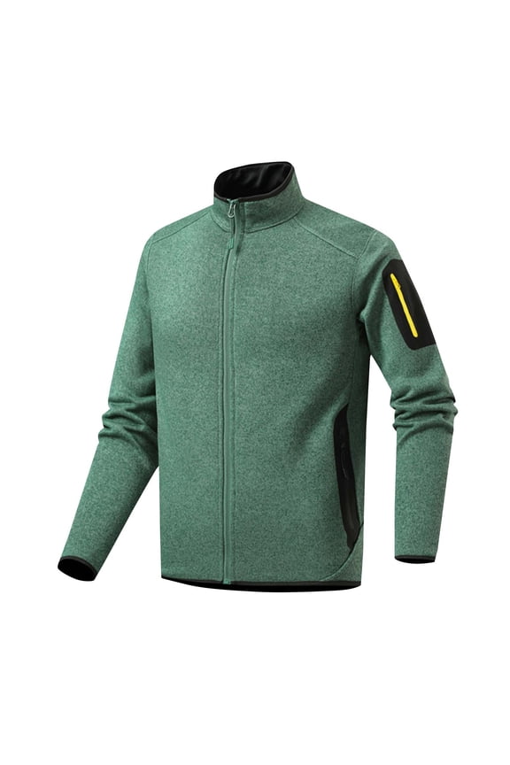 Men's High Stretch Fleece Jacket Fall Winter Warm Jacket Coat Casual Long Sleeve Stand Collar Zip Up Jacket Solid Zip Pocket Running Workout Jacket Green XXXXXL