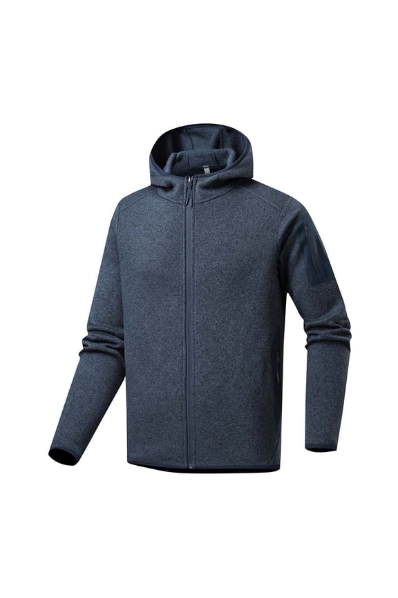 Men's High Stretch Fleece Jacket Fall Winter Warm Jacket Coat Long Sleeve Stand Collar Zip Up Hooded Jacket Solid Zip Pocket Running Workout Jacket Dark Blue XXXXXL