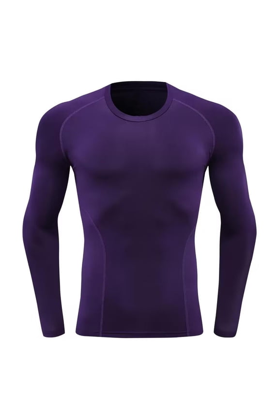 Men's High Stretch Shirts Long Sleeve Athletic Workout T-Shirts Lightweight Slim Fit Active Sport Baselayer Undershirt Gear Shirt Purple XXXL
