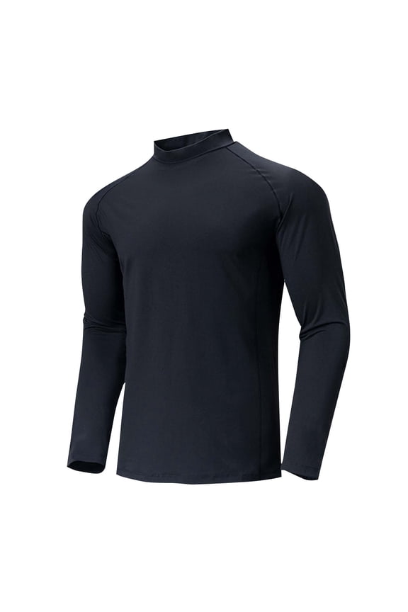 Men's High Stretch Sports Shirts Casual Comfy Long Sleeve Crewneck Pullover Blouses Lightweight Hiking Jogger Running Workout Warm Solid Tops Black XXL
