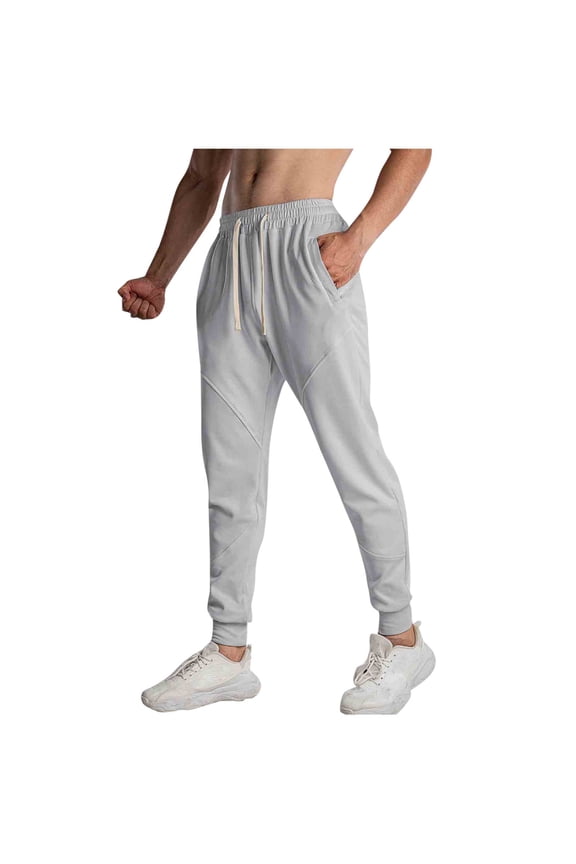 Men's High Stretch Sweatpants Breathable Mountain Running Workout Pants Casual Joggers Slim Straight Pants Drawstring Elastic Waist Joggers Gray L