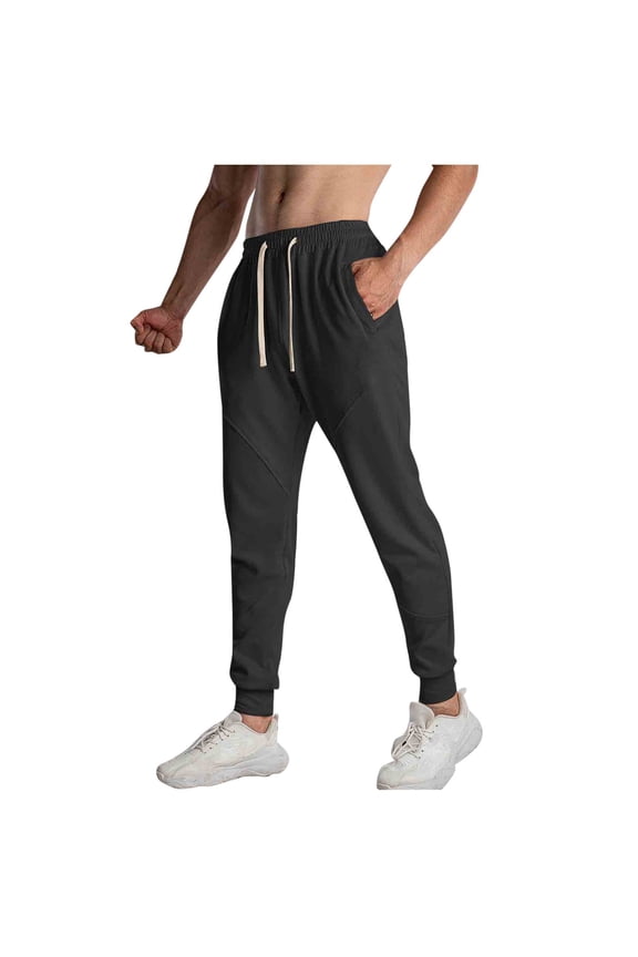 Men's High Stretch Sweatpants Breathable Mountain Running Workout Pants Casual Joggers Slim Straight Pants Drawstring Elastic Waist Joggers Black XL