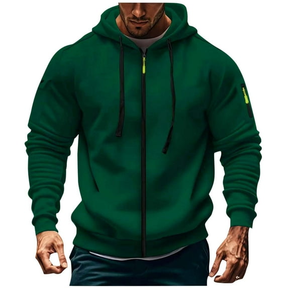 Timoontee Men's Hooded Sweatshirts Casual Long Sleeve Zip Up Sweatshirts Fall Winter Warm Hoodie Solid Color Drawstring Pocket Sweatshirts Green XXL