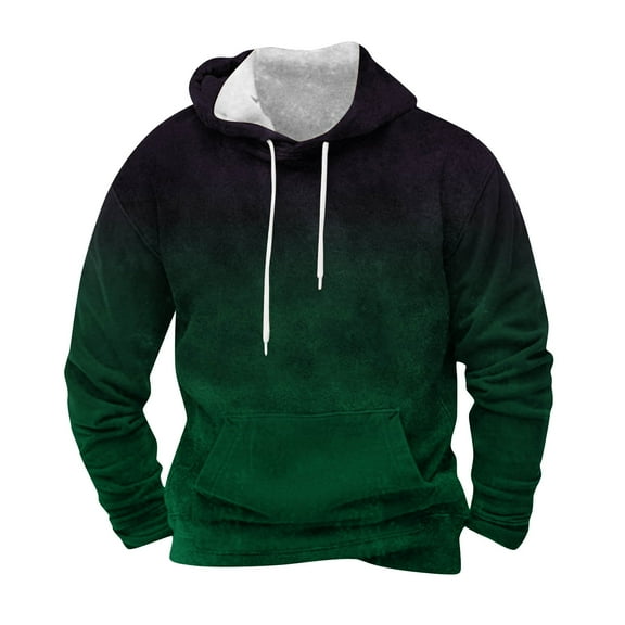 Timoontee Men's Hooded Sweatshirts Fall Winter Trendy Gradient Color Pullover Drawstring Wram Sweatshirts Casual Relaxed Fit Pocket Hoodies Green M