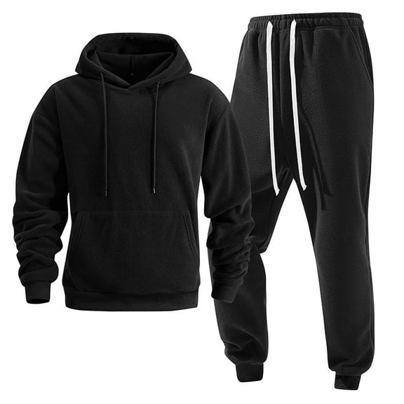 Timoontee Men's Hoodie Tracksuits Long Sleeve Pullover Sweatshirts with Drawstring Elastic Waist Joggers Casual Fall Winter Fleece Warm Clothes 2 Piece Set Black L