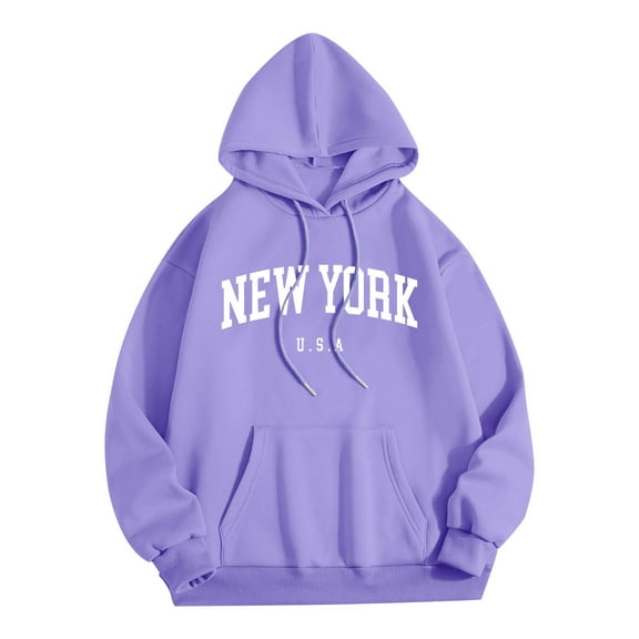 Timoontee Men's Hoodies Casual Long Sleeve Letter Print Kangaroo Pocket Pullover Tops Fall Winter Thermal Warm Hooded Sweatshirts Purple M