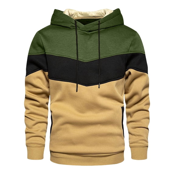 Timoontee Men's Hoodies Loose Fit Casual Long Sleeve Color Block Patchwork Pullover Tops Fall Winter Fashion Warm Hooded Sweatshirts Army Green XXXL