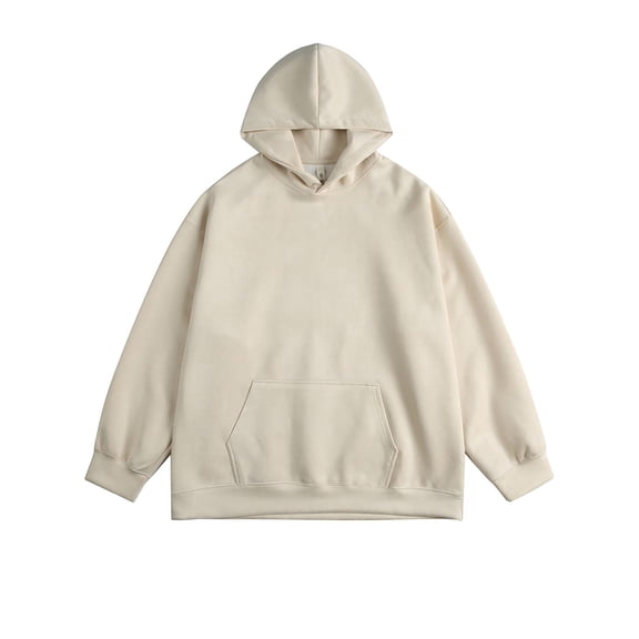 Timoontee Men's Hoodies Loose Fit Long Sleeve Pullover Tops Fall Outdoor Casual Workout Hooded Sweatshirts Solid Pocket Sweatshirts Beige XXXL