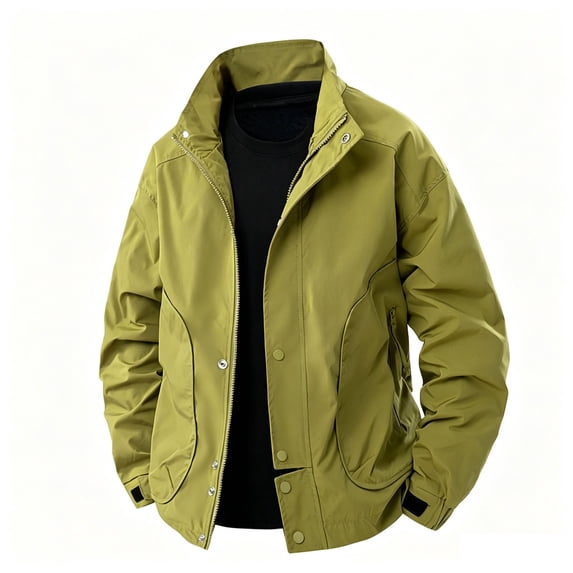 Timoontee Men's Hoodless Stand Collar Loose Windproof Water Hiking Jacket Casual Outdoor Sports Outerwear Green M
