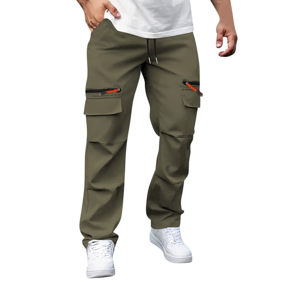 Timoontee Men's Ice Scik Pants Modern Fit Stretch Casual Sweatpants Elastic Waist Drawstring Quick Dry Solid Zipper Pockets Pants Green XXL