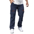 thumbnail image 1 of Timoontee Men's Ice Scik Pants Modern Fit Stretch Casual Sweatpants Elastic Waist Drawstring Quick Dry Solid Zipper Pockets Pants Navy L, 1 of 5