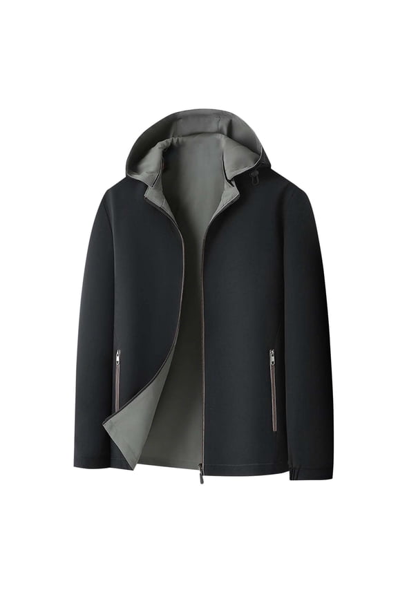 Men's Jacket Coat Casual Comfy Long Sleeve Full Zip Jacket Coat Solid Zip Pocket Outdoor Windbreaker Fall Winter Warm Clothes Black XXXL