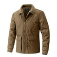 thumbnail image 1 of Timoontee Men's Jacket Coat Solid Zip Up Quilted Coat Casual Lapel Jacket Cotton Coat Outdoor Windbreaker Fall Winter Warm Outerwear Coat Coffee XL, 1 of 3