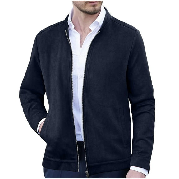 Timoontee Men's Jacket Outdoor Gamping Hiking Jogger Ahtletic Jacket Casual Long Sleeve Cardigan Jacket Solid Pocket Zipper Jacket Navy S