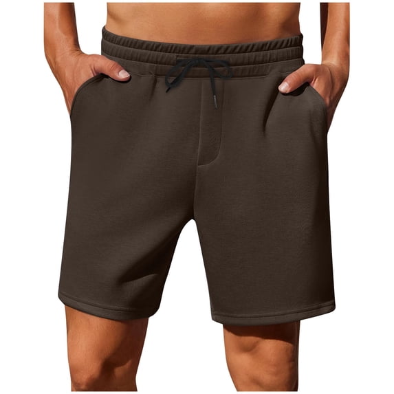 Timoontee Men's Knee Length Shorts Regular Fit Elastic Waist Drawstring Casual Shorts Breathable Quick Dry Athletic Pocket Shorts Brown XXL