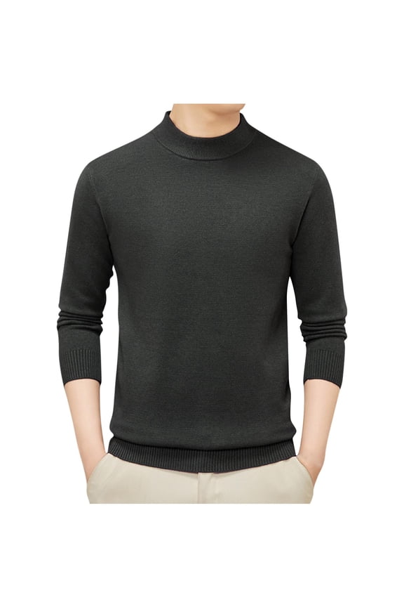 Men's Knit Sweater Casual Comfy Long Sleeve Stand Collar Tops Solid Pullover Sweaters Fall Winter Thickened Thermal Warm Sweaters Dark Gray XXXXL
