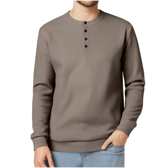 Timoontee Men's Knitted Shirts Slim Fit Long Sleeve Crew Neck Casual Shirts Cozy Basic Fall Warm Tops Textured knit Solid Button Shirts Dark Gray XL