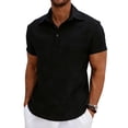 thumbnail image 1 of Timoontee Men's Lightweight Casual Shirts Dress Shirts Spring Short Sleeve Top Summer Beach Shirts Solid Quarter Button Pullover Tops Black S, 1 of 8