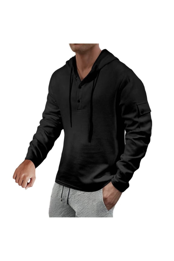Men's Lightweight Hoodies Relaxed Fit Long Sleeve Pullover Tops Outdoor Casual Workout Hooded Sweatshirts Solid Pocket Sweatshirts Black XXXL