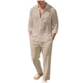 thumbnail image 1 of Timoontee Men's Lightweight Summer 2 Piece Set Loose Fit Casual Tracksuits Long Sleeve Button Down Lapel Shirts with Drawstring Pant Sets for Daily & Beach Vacation Khaki L, 1 of 9