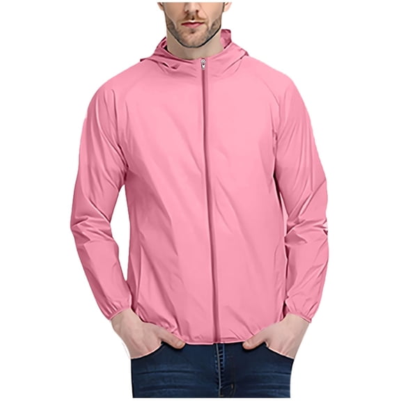 Timoontee Men's Lightweight Sun Protection Jacket Casual Long Sleeve Zip Up Hoodies Solid Quick Dry Oudoor Hiking Running Workout Jacket Pink XXXXL