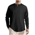 thumbnail image 1 of Timoontee Men's Linen Henley Shirts Long Sleeve Pleated Pullover Tops Fall Winter Fashion Casual Blouses Comfy Solid Button Tops Black M, 1 of 9