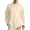 thumbnail image 1 of Timoontee Men's Linen Henley Shirts Long Sleeve Pleated Pullover Tops Fall Winter Fashion Casual Blouses Comfy Solid Button Tops Khaki XXXL, 1 of 9