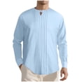 thumbnail image 1 of Timoontee Men's Linen Henley Shirts Long Sleeve Pleated Pullover Tops Fall Winter Fashion Casual Blouses Comfy Solid Button Tops Light Blue XXL, 1 of 9