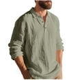 thumbnail image 1 of Timoontee Men's Linen Tops Relaxed Fit Long Sleeve Lapel Collar Pullover Shirts Fall Casual Comfy Tops Solid Buttons Business Shirts Army Green XL, 1 of 9