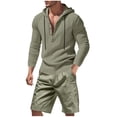 thumbnail image 1 of Timoontee Men's Long Sleeve Hoodies with Shorts Sets Loose Summer Casual Sets Lightweight Beach 2 Piece Sets Breathable Tracksuit for Hiking Workout Etc Army Green L, 1 of 5