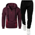 thumbnail image 1 of Timoontee Men's Long Sleeve Hoodies Track Suits 2 Piece Set Active Workout Suits Quarter Zip Pullover Sweatshirts Drawstring Joggers Solid Casual Clothes Wine XXL, 1 of 8