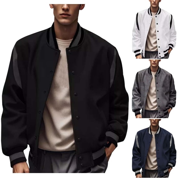Timoontee Men's Long Sleeve Stand Collar Jacket Daily Casual Jacket Fashion Solid Button Down Jacket Coat Outdoor Hiking Workout Jacket Gray S