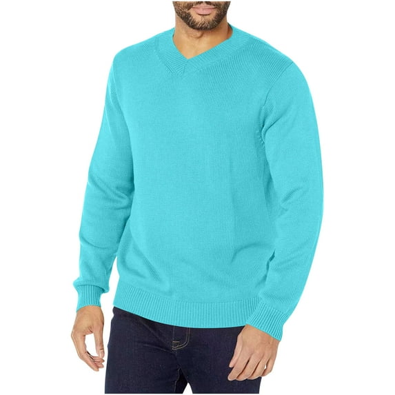 Timoontee Men's Long Sleeve Sweater Fall Winter Comfy Knit Sweaters Solid V-Neck Pullover Tops Outdoor Casual Hiking Workout Sweater Mint Green M