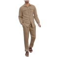 thumbnail image 1 of Timoontee Men's Loose Casual Tracksuit 2 Piece Set Long Sleeve Lapel Button Down Shirts and Drawstring Pants Spring Fall Daily Fashion Outfits Khaki S, 1 of 5