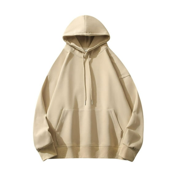 Timoontee Men's Loose Fit Hoodies Long Sleeve Pullover Tops Fall Outdoor Casual Workout Hooded Sweatshirts Solid Pocket Sweatshirts Khaki XXL