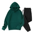 thumbnail image 1 of Timoontee Men's Loose Fit Solid Sweatsuits 2 Piece Set Long Sleeve Hoodies Casual Pullover Sweatshirts with Drawstring Sweatpants Fall Winter Fleece Lined Warm Outfit Green M, 1 of 6