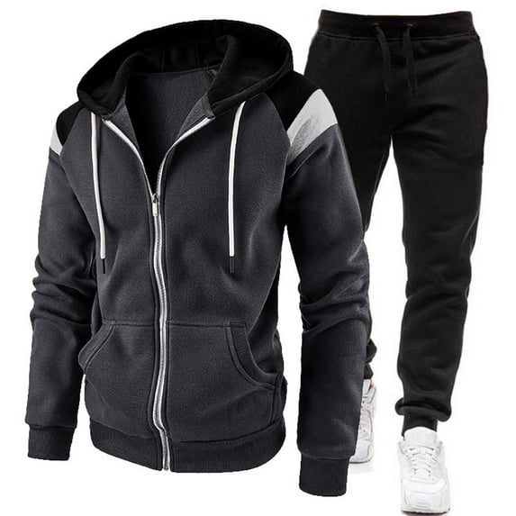 Timoontee Men's Loose Tracksuits Active Sweatsuits Long Sleeve Hoodies Zip Up Sweatshirts Drawstring Joggers Solid Casual Clothes 2 Piece Set Dark Gray XXL