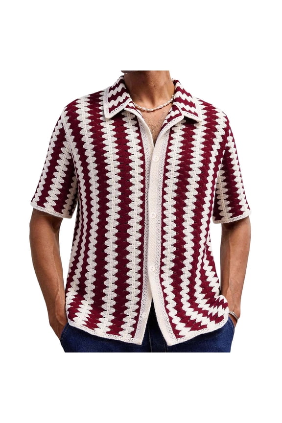 Men's Men's Imitation Hand Hook Knitted Sweater Solid Color Summer Short Sleeved Cardigan Pullover Top Multicolor M