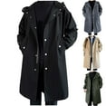 thumbnail image 1 of Timoontee Men's Mid-Length Trench Coat Casual Comfy Long Sleeve Hooded Jacket Coat Solid Button Zip Up Coat Fall Winter Windproof Overcoat Black XL, 1 of 7